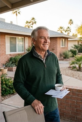 Frank H. outside his home