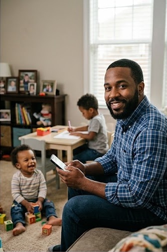 Marcus D. at home with his children